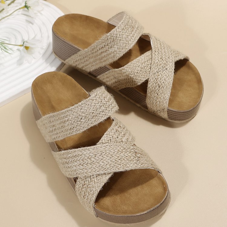 Woven Cross-strap Slippers Summer Platform Sandals Women Flat Beach Shoes What Else You Got?