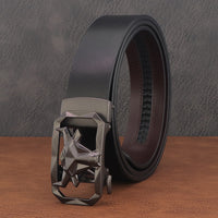 Men's Bull Head Leather Belt - No-Hole Automatic Buckle Waist Belt for Jeans & Casual Wear