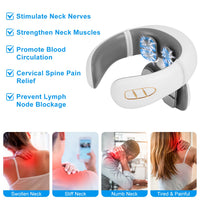 Cordless EMS Neck Massager with Heat - 6 Modes 15 Intensity Levels, Remote Control