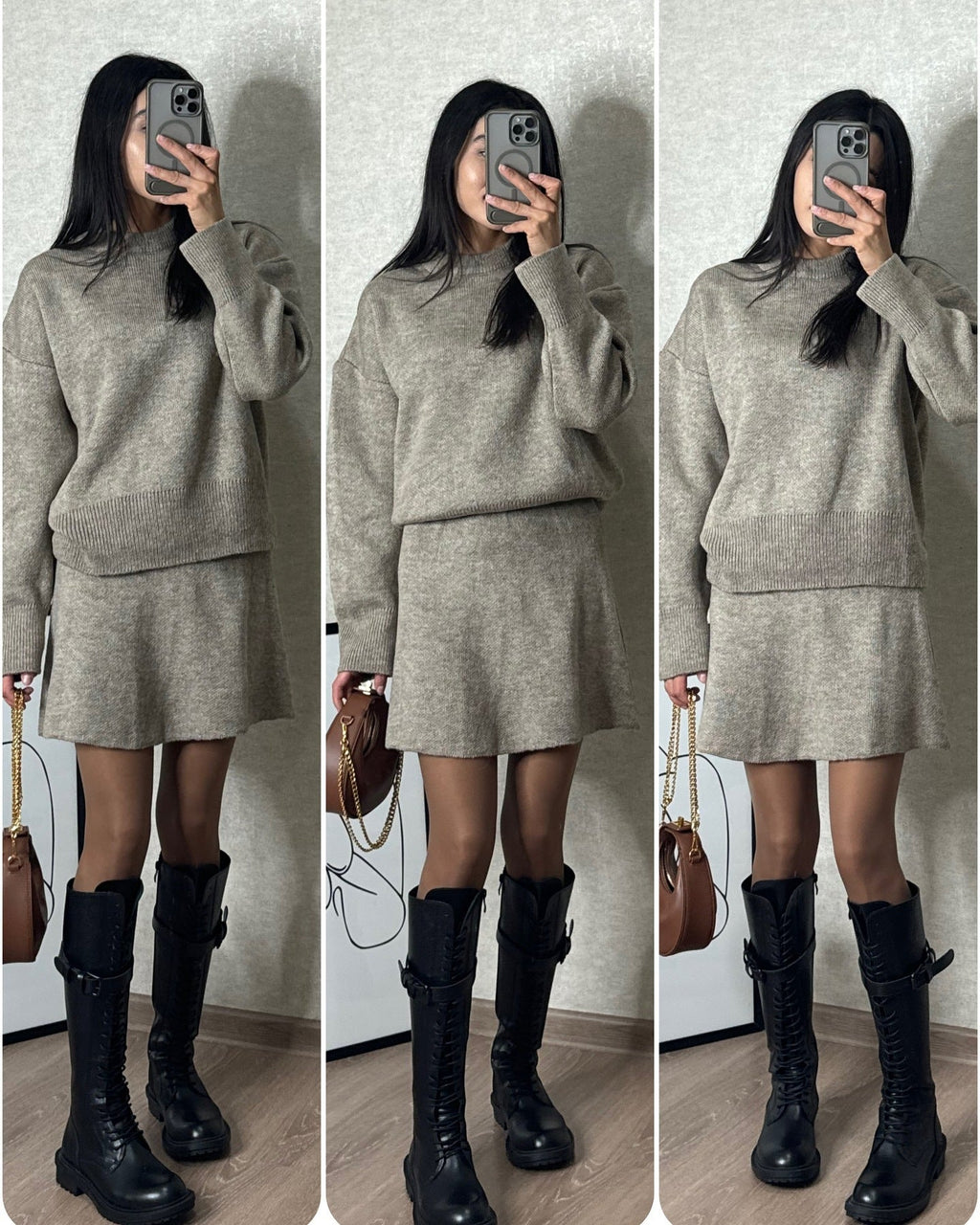 Sweater Skirt Sets For Women 2 Pieces Knit Casual Versatile Long Sleeve Pullover Elegant Solid High Waist Mini Skirt Outfit What Else You Got?