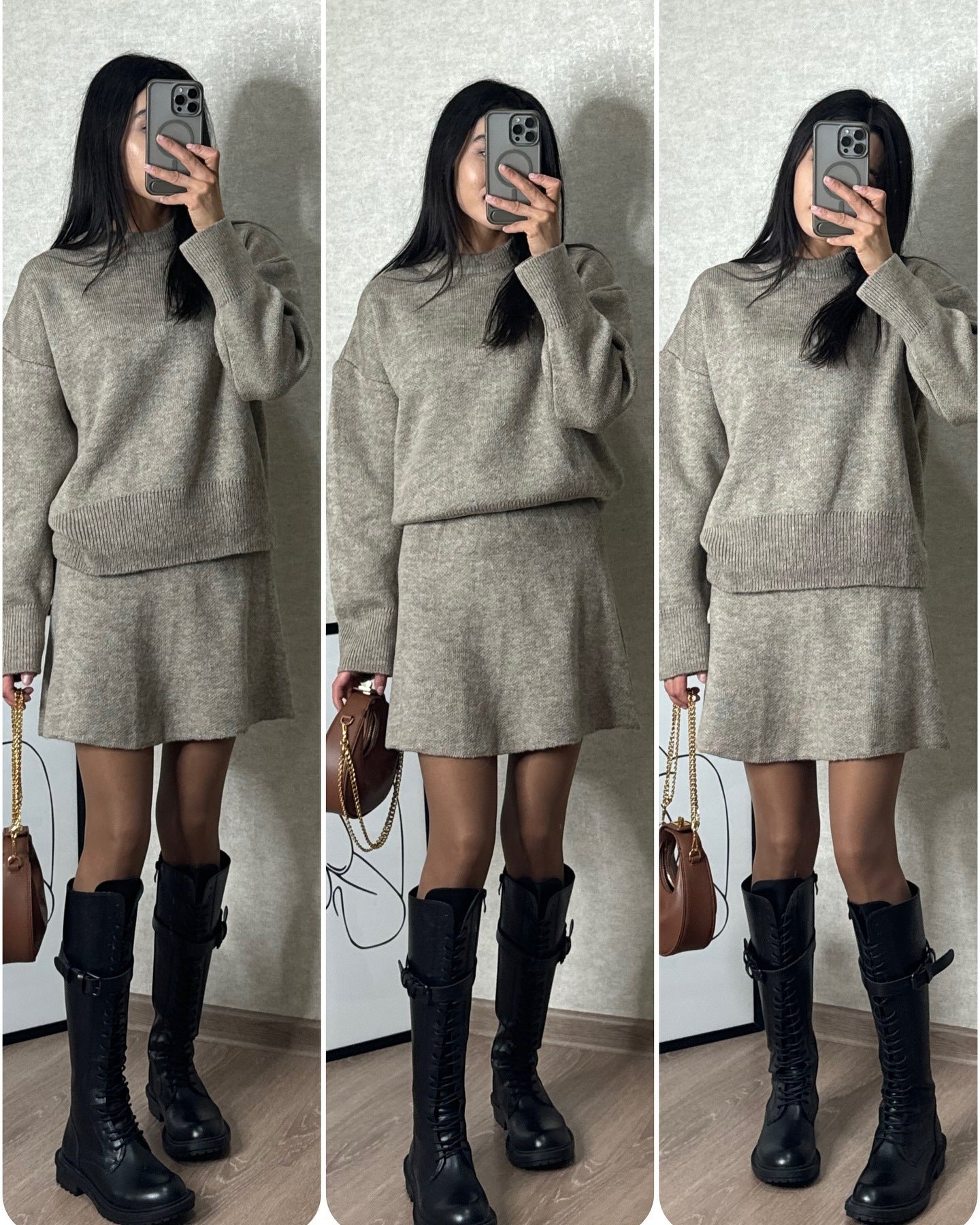 Sweater Skirt Sets For Women 2 Pieces Knit Casual Versatile Long Sleeve Pullover Elegant Solid High Waist Mini Skirt Outfit What Else You Got?