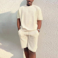 Men's Summer Suit - 2-Piece Loose Fit Outfit with Hippie Shirt & Shorts Set - Casual Comfortable Polyester Set