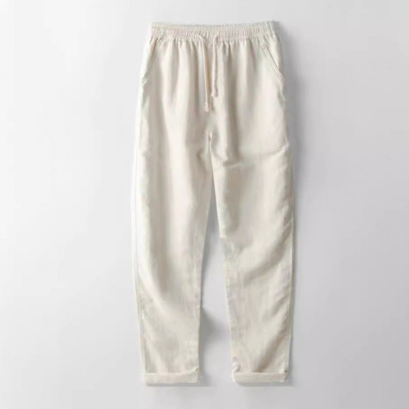 Men's Breathable Cotton Linen Casual Pants – Stand Collar Trousers for Office & Everyday Style