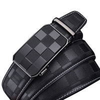 Men's Automatic Buckle Leather Belt - Genuine Cowhide, Elegant Plaid Design
