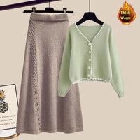 Elegant Winter Modest Two-Piece Set with Flying Sleeves - Feminine & Graceful Skirt Coat