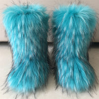 Cozy Raccoon Dog Fox Fur Snow Boots - Warm Winter Footwear for Women