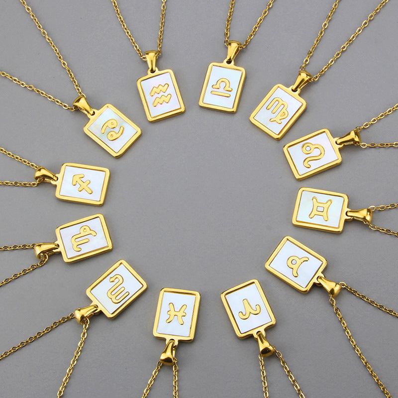 Stainless Steel Square Shell Zodiac Necklace What Else You Got?