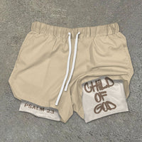 Child of God Faith Streetwear Shorts – Bold Christian Graphic Print & Double-Layer Comfort