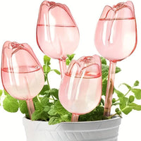 Pink Tulip Plant Watering Bulbs - Automatic Self-Watering Drippers for Indoor & Outdoor Plants - Elegant Glass Plant Care