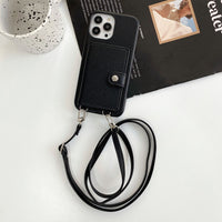 Lychee Floral Card Holder Phone Case with Strap – Elegant PC + Leather Cover for iPhone 7-14 Pro Max