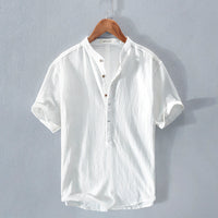 Men's Stand Collar Japanese Ice Silk Linen T-Shirt - Cool & Stylish Summer Essential