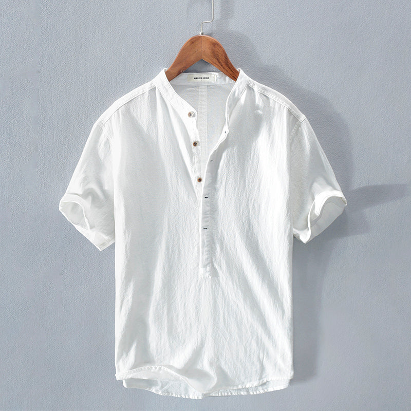 Men's Stand Collar Japanese Ice Silk Linen Short Sleeve T-shirt What Else You Got?