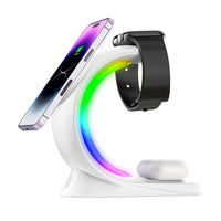 4-in-1 Magnetic Wireless Charger Hub – Fast Charge iPhone, Apple Watch & AirPods – Ambient Light Nightstand Stand
