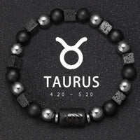 Zodiac Couples Matching Bracelets – 12 Signs, Volcanic Stone, Handmade