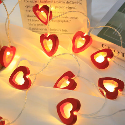 Romantic Love Heart String Lights - Valentine's Day & Wedding Decor - DIY Wood Garland Fairy Lights - Perfect for Love Celebrations