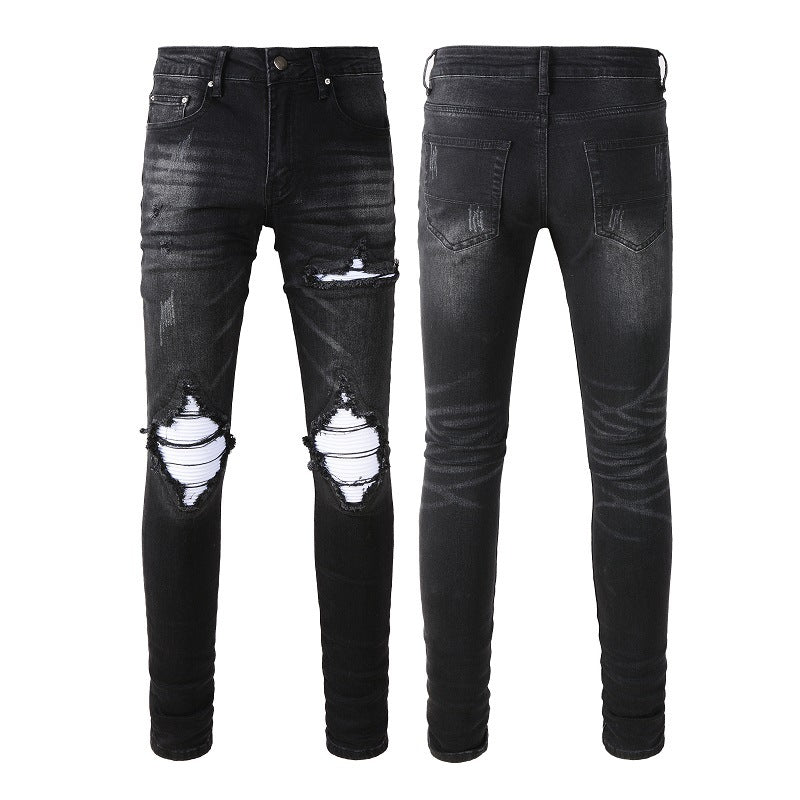 Men’s Vintage Washed Ripped Jeans – Mid‑Rise Stretch Denim, Casual Straight‑Leg Pants (Black) What Else You Got?
