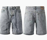 Straight-leg Rhinestone-studded Denim Shorts