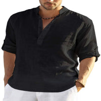 Men's Breathable Linen-Cotton Long Sleeve Shirt - Stand Collar Casual Wear for Spring & Summer