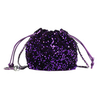 Mesh Patchwork Bucket Bag – Color-Block Drawstring Crossbody with Chain Strap