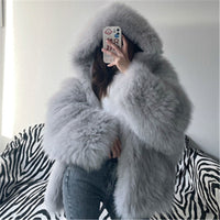 Women’s Faux Fur Hooded Pullover – Oversized Artificial Fur Winter Top