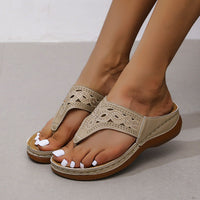 Glamorous Rhinestone Wedge Flip Flops — Women's Summer Beach Sandals with Clip Toe Thong
