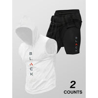 Running Fitness Printed Hooded Sleeveless Tank Top And Shorts Set