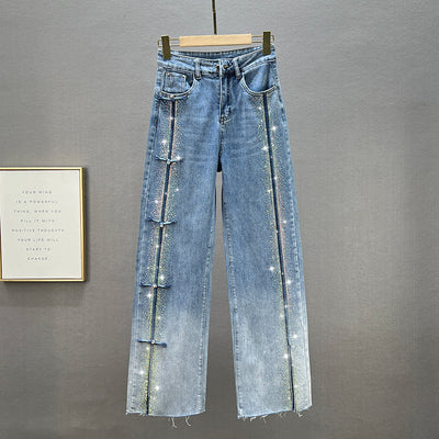 Women's Rhinestone Denim Wide-Leg Pants