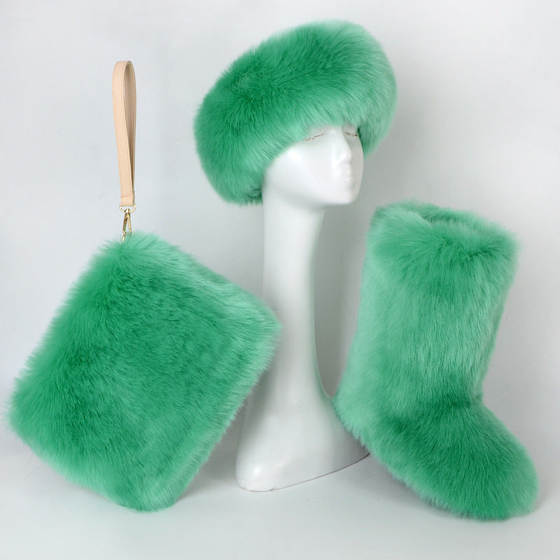 Fur Boots Velvet Padded Plus Size Imitation Fox Fur Fur Women's Snow Boots Three-piece Set What Else You Got?