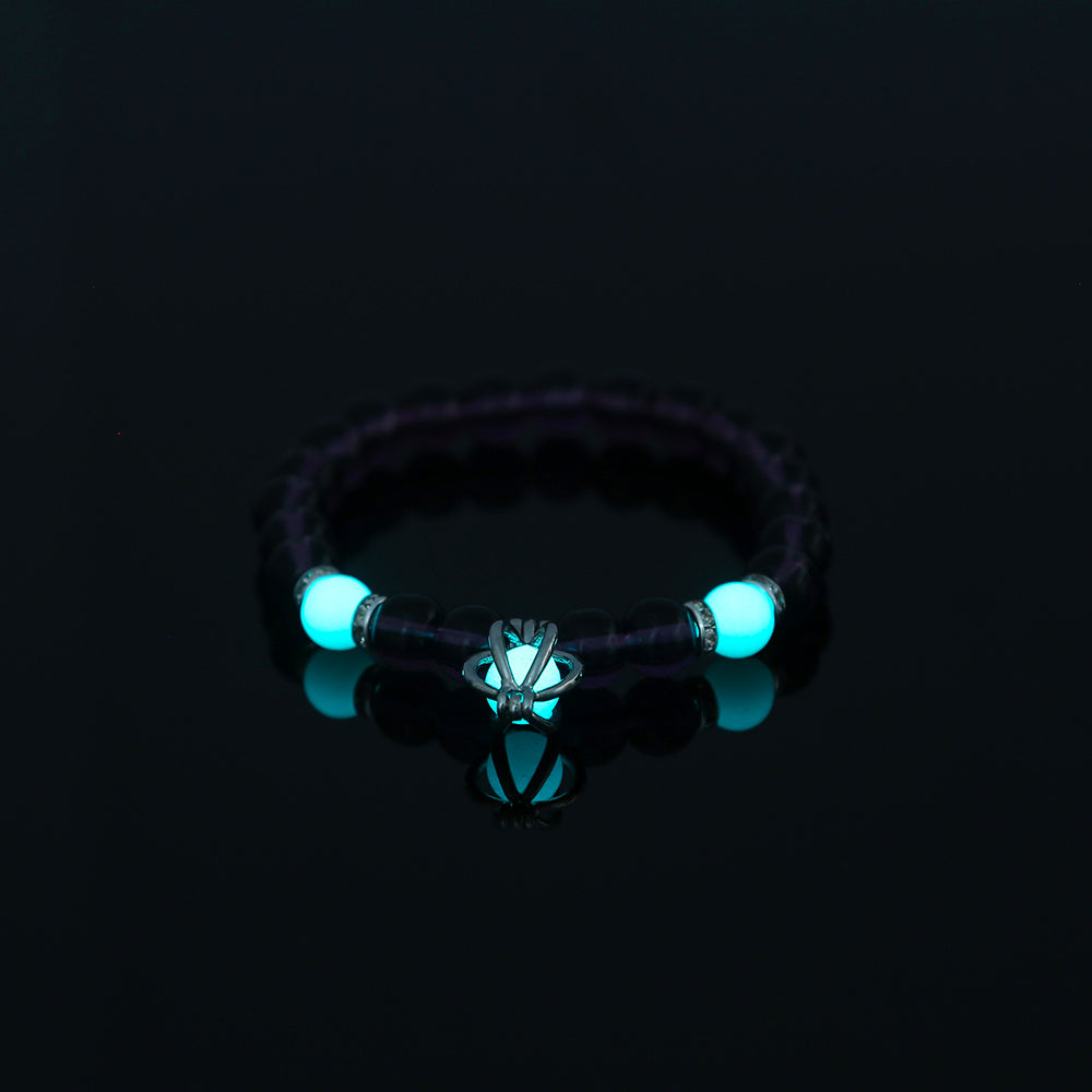 Glow-in-the-Dark Purple Pumpkin Bracelet – Glass Bead Halloween Jewelry