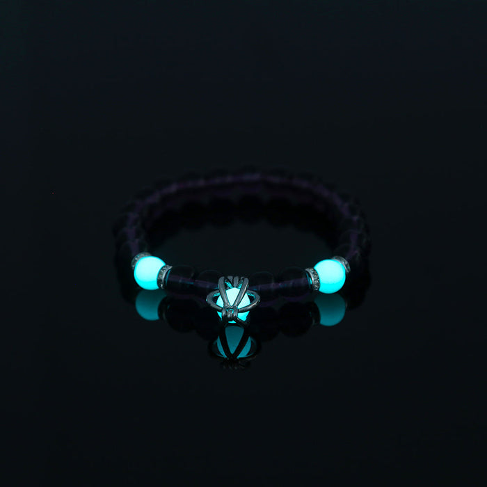 Glow-in-the-Dark Purple Pumpkin Bracelet – Glass Bead Halloween Jewelry