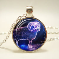 Zodiac Time Gemstone Glass Pendant Necklace - Celestial Christian Gift