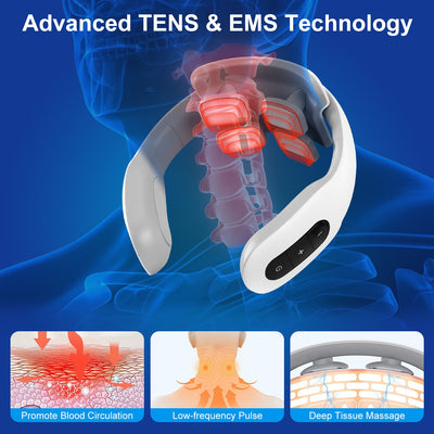 Cordless EMS Neck Massager with Heat - 6 Modes 15 Intensity Levels, Remote Control