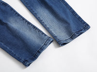 Comfortable Slim-Fit Blue Elastic Jeans for Men - Multi-Hole Design, Casual & Stylish