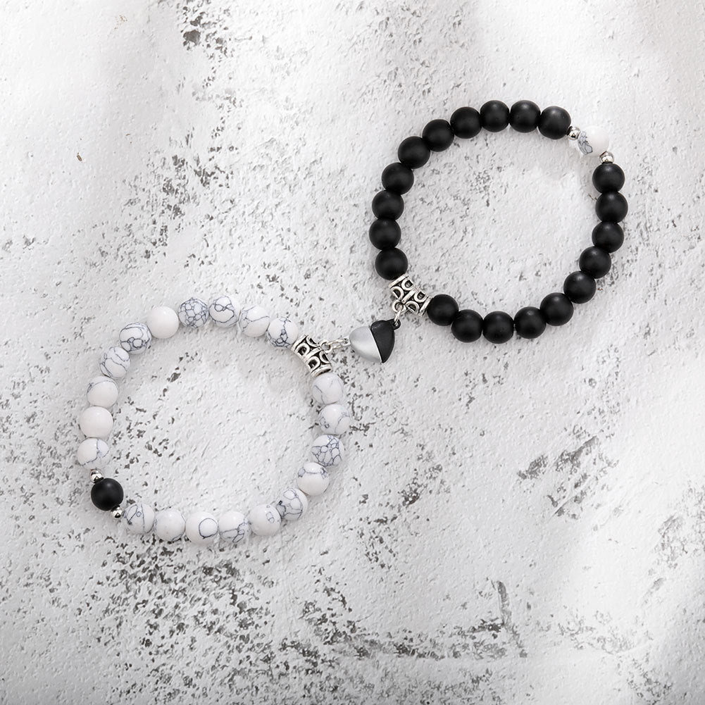 Magnetic Couple Bracelets Set – Natural Stone Heart Magnet Distance Bracelets for Couples What Else You Got?