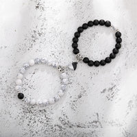 Magnetic Couple Bracelets Set – Heart Magnet Natural Stone Matching Bracelets