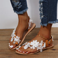 Lace Flower Ankle Strap Sandals – Boho Flat Beach Shoes for Women