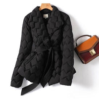 Women’s Winter Ripple-Stitch Jacket with Belt – Warm Quilted Coat
