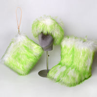Luxurious Plus Size Fur Snow Boots Set with Hat & Bag - Warm & Stylish Winter Gift for Her
