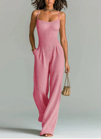 Women's Casual Ribbed Jumpsuit – One-Piece Chic Outfit with Elastic Waist (Apricot, White, Black & More)