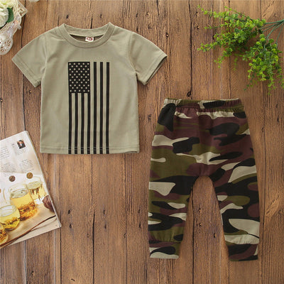 Patriotic Kids' Suit - Independence Day Camo Outfit for Little Patriots (Summer Cotton Set)