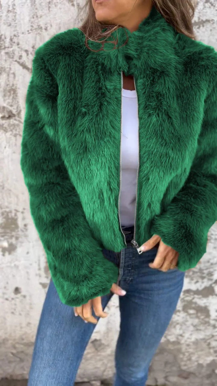 Women’s Plush Stand‑Collar Faux Fur Jacket – Warm Winter Zip‑Up Streetwear Coat What Else You Got?