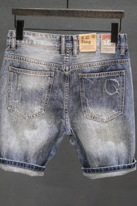 Vintage Denim Cropped Pants - Light Blue Retro Style with Cozy Fuzzy Hems