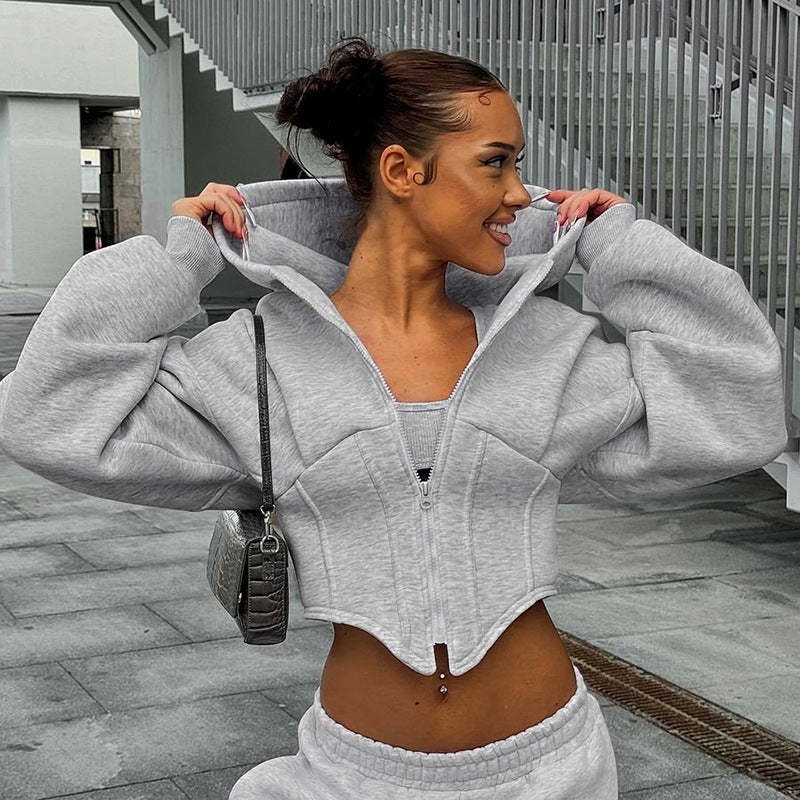 Women’s Y2K Zipper Hoodie Cardigan – Slim‑Fit Streetwear Corset Jacket with Long Sleeves What Else You Got?