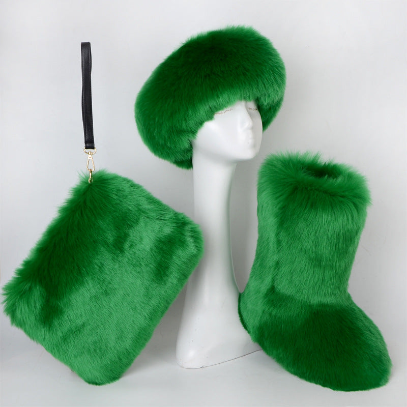 Fur Boots Velvet Padded Plus Size Imitation Fox Fur Fur Women's Snow Boots Three-piece Set What Else You Got?