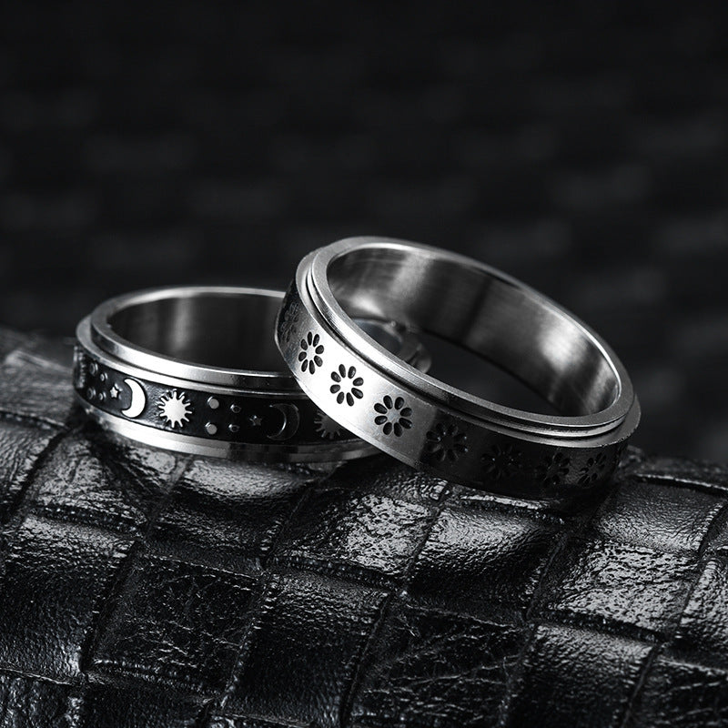 Stainless Steel Spinner Ring – Rotatable Moon & Stars Fidget Ring for Stress Relief (Unisex Vintage Design) What Else You Got?
