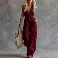 Elegant & Modest Women's Casual V-Neck Jumpsuit - Perfect for Everyday Wear