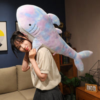 Tie-Dye Shark Plush Pillow – Soft Cuddly Shark Cushion in Blue & Pink
