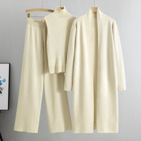 Women’s 3-Piece Knitted Set – Sleeveless Vest, Cardigan & Wide-Leg Pants