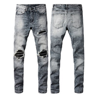 Men’s Retro Slim-Fit Jeans – Mid-Waist Cotton Denim Pencil Pants 28–40