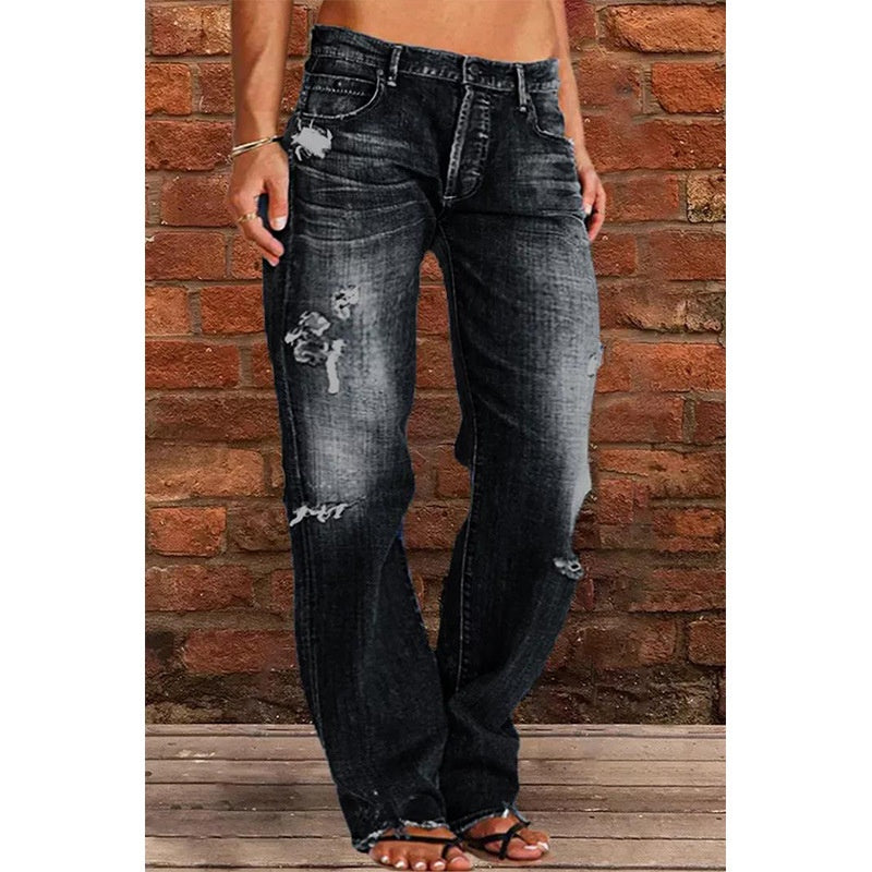 Ripped Jeans Loose Wide Leg Denim Pants Leisure Commuting Trousers Women's Clothing What Else You Got?